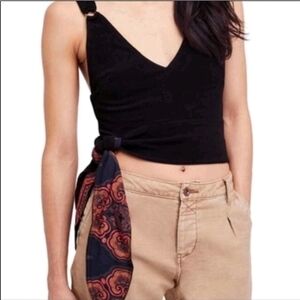 Free People Paisley Pop Tank Side Tie Black‎ Womens XS Boho Going Out Top